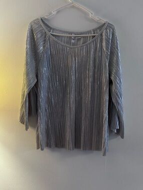 Ami Metallic Silver Pleated Long Sleeve Top
